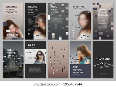 Creative social networks stories design, vertical banner or flyer templates with colorful elements, rectangles, gradient backgrounds. Covers design templates for flyer, leaflet, brochure, presentation