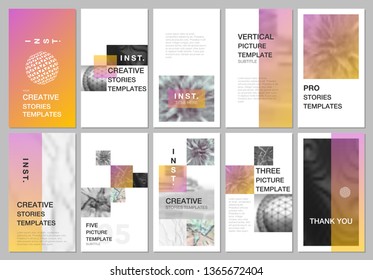 Creative social networks stories design, vertical banner or flyer templates with colorful gradient backgrounds. Covers design templates for flyer, leaflet, brochure, presentation, advertising.