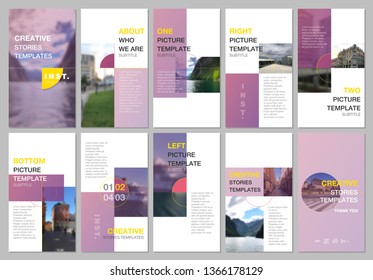 Creative social networks stories design, vertical banner or flyer templates with colorful pink gradient backgrounds. Covers design templates for flyer, leaflet, brochure, presentation, advertising.