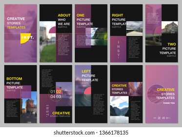 Creative social networks stories design, vertical banner or flyer templates with colorful pink gradient backgrounds. Covers design templates for flyer, leaflet, brochure, presentation, advertising.