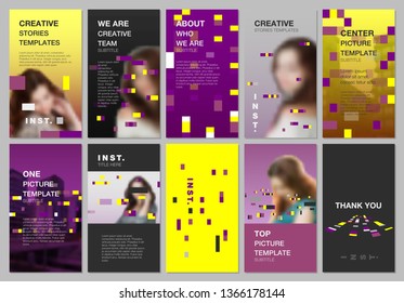 Creative social networks stories design, vertical banner or flyer templates with colorful elements, rectangles, gradient backgrounds. Covers design templates for flyer, leaflet, brochure, presentation