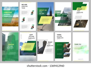 Creative social networks stories design, vertical banner, flyer templates with green colored colorful gradient geometric background. Covers design templates for flyer, leaflet, brochure, presentation.