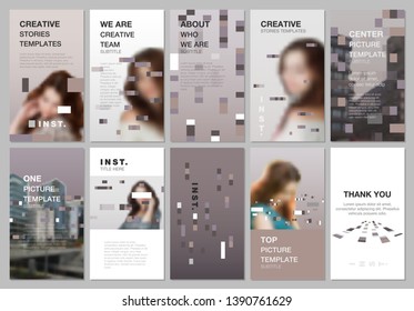 Creative social networks stories design, vertical banner or flyer templates with colorful elements, rectangles, gradient backgrounds. Covers design templates for flyer, leaflet, brochure, presentation