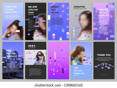 Creative social networks stories design, vertical banner or flyer templates with colorful elements, rectangles, gradient backgrounds. Covers design templates for flyer, leaflet, brochure, presentation