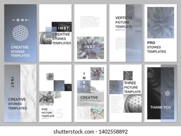 Creative social networks stories design, vertical banner or flyer templates with colorful gradient backgrounds. Covers design templates for flyer, leaflet, brochure, presentation, advertising.