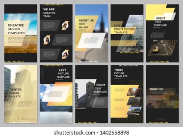 Creative social networks stories design, vertical banner or flyer templates with yellow colorful gradient geometric background. Covers design templates for flyer, leaflet, brochure, presentation