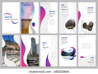 Creative social networks stories design, vertical banner or flyer templates with fluid colorful trendy gradients geometric shapes. Covers design templates for flyer, leaflet, brochure, presentation.