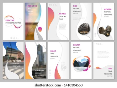 Creative social networks stories design, vertical banner or flyer templates with fluid colorful trendy gradients geometric shapes. Covers design templates for flyer, leaflet, brochure, presentation.