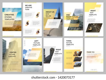 Creative social networks stories design, vertical banner or flyer templates with yellow colorful gradient geometric background. Covers design templates for flyer, leaflet, brochure, presentation