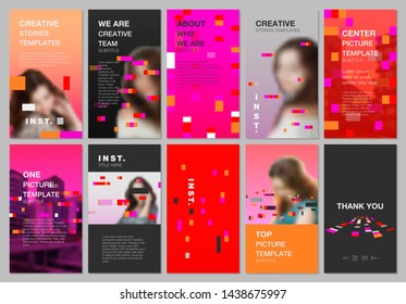Creative social networks stories design, vertical banner or flyer templates with colorful elements, rectangles, gradient backgrounds. Covers design templates for flyer, leaflet, brochure, presentation