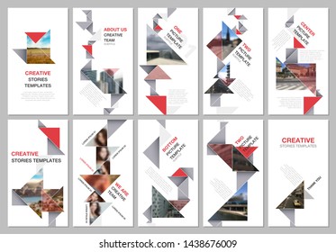 Creative social networks stories design, vertical banner or flyer templates with colorful triangle origami paper elements. Covers design templates for flyer, leaflet, brochure, presentation.