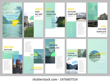 Creative social networks stories design, vertical banner or flyer templates with green colorful gradient backgrounds. Covers design templates for flyer, leaflet, brochure, presentation, advertising.