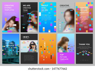 Creative social networks stories design, vertical banner or flyer templates with colorful elements, rectangles, gradient backgrounds. Covers design templates for flyer, leaflet, brochure, presentation