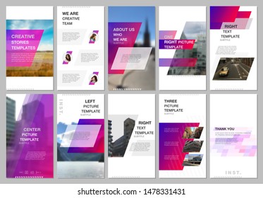 Creative social networks stories design, vertical banner or flyer templates with pink colored colorful gradient geometric background. Covers design templates for flyer, leaflet, brochure, presentation