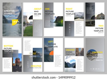 Creative social networks stories design, vertical banner or flyer templates with colorful gray gradient backgrounds. Covers design templates for flyer, leaflet, brochure, presentation, advertising.