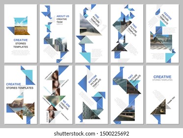 Creative social networks stories design, vertical banner or flyer templates with colorful triangle origami paper elements. Covers design templates for flyer, leaflet, brochure, presentation.