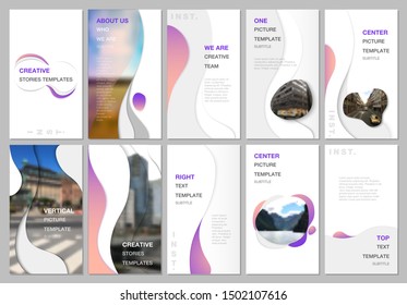 Creative social networks stories design, vertical banner or flyer templates with fluid colorful trendy gradients geometric shapes. Covers design templates for flyer, leaflet, brochure, presentation.