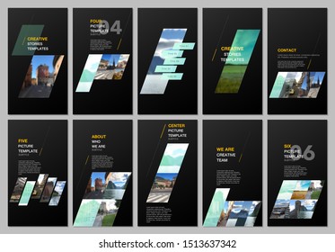 Creative social networks stories design, vertical banner or flyer templates with colorful gradient geometric background. Covers design templates for flyer, leaflet, brochure, presentation, advertising