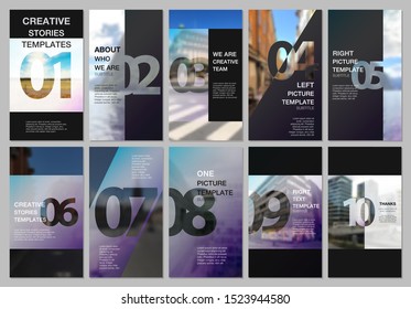 Creative social networks stories design, vertical banner or flyer templates with numbers. Easy to edit and customize. Covers design templates for flyer, leaflet, brochure, presentation, advertising.