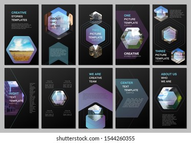 Creative social networks stories design, vertical banner or flyer templates with hexagonal design background, hexagon style pattern. Covers design templates for flyer, leaflet, brochure, presentation.