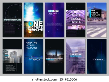 Creative social networks stories design, vertical banner or flyer templates with lines, dots and circles. Covers design templates for electronic music festival flyer, leaflet, brochure, advertising.