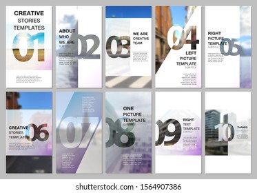 Creative social networks stories design, vertical banner or flyer templates with numbers. Easy to edit and customize. Covers design templates for flyer, leaflet, brochure, presentation, advertising.