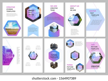 Creative social networks stories design, vertical banner or flyer templates with hexagonal design background, hexagon style pattern. Covers design templates for flyer, leaflet, brochure, presentation.