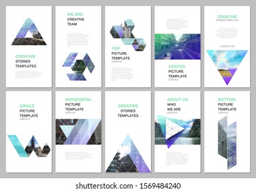 Creative social networks stories design, vertical banner or flyer template with triangular design background, triangle style pattern. Covers design templates for flyer, leaflet, brochure, presentation