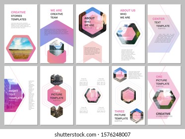 Creative social networks stories design, vertical banner or flyer templates with hexagonal design background, hexagon style pattern. Covers design templates for flyer, leaflet, brochure, presentation.