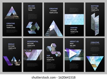 Creative social networks stories design, vertical banner or flyer template with triangular design background, triangle style pattern. Covers design templates for flyer, leaflet, brochure, presentation
