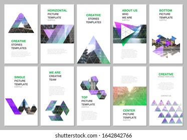 Creative social networks stories design, vertical banner or flyer template with triangular design background, triangle style pattern. Covers design templates for flyer, leaflet, brochure, presentation