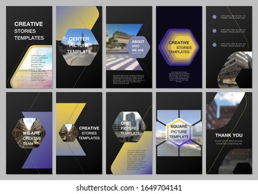 Creative social networks stories design, vertical banner or flyer templates with hexagonal design background, hexagon style pattern. Covers design templates for flyer, leaflet, brochure, presentation.