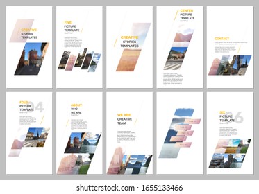 Creative social networks stories design, vertical banner or flyer templates with colorful gradient geometric background. Covers design templates for flyer, leaflet, brochure, presentation, advertising