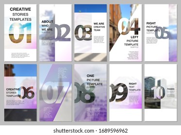 Creative social networks stories design, vertical banner or flyer templates with numbers. Easy to edit and customize. Geometric Cover design templates for flyer, leaflet, brochure, presentation, advertising.