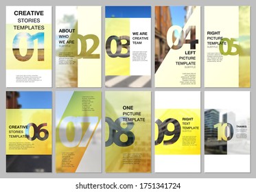 Creative social networks stories design, vertical banner or flyer templates with numbers. Easy to edit and customize. Covers design templates for flyer, leaflet, brochure, presentation, advertising