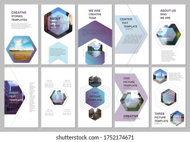 Creative social networks stories design, vertical banner or flyer templates with hexagonal design background, hexagon style pattern. Covers design templates for flyer, leaflet, brochure, presentation.