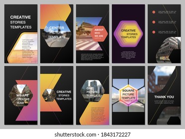 Creative social networks stories design, vertical banner or flyer templates with hexagonal design background, hexagon style pattern. Covers design templates for flyer, leaflet, brochure, presentation.