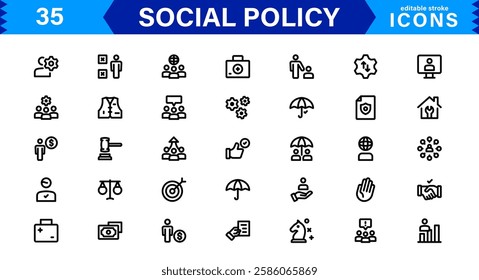 Creative Social Policy Icon Set. Perfect for Equality, Justice, and Human Rights Focused Designs