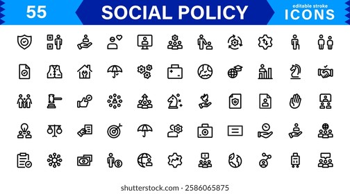 Creative Social Policy Icon Set. Perfect for Equality, Justice, and Human Rights Focused Designs