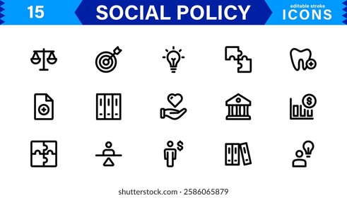 Creative Social Policy Icon Set. Perfect for Equality, Justice, and Human Rights Focused Designs