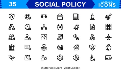 Creative Social Policy Icon Set. Perfect for Equality, Justice, and Human Rights Focused Designs