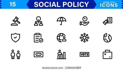 Creative Social Policy Icon Set. Perfect for Equality, Justice, and Human Rights Focused Designs