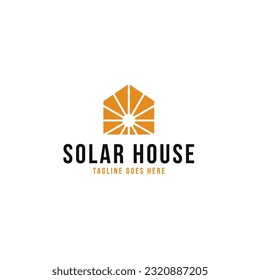 Creative Solar Panel with House Logo Design Concept Vector Illustration Symbol Icon