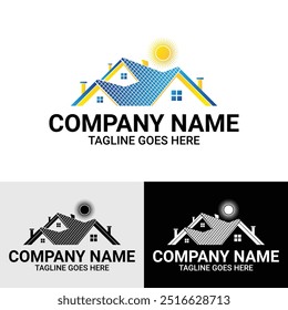 Creative Solar Panel House Roof Top Logo Design Template