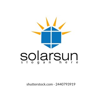 creative solar panels and sun logo design template