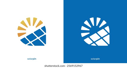 Creative Solar Pin Logo. Solar Panel and Pin Map Location Point Icon Graphic. Solar Location Logo Design Template.