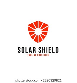 Creative Solar Sun Shield Logo Design Concept Vector Illustration Symbol Icon