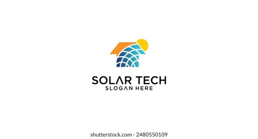 Creative solar technology logo design with modern style , premium vector