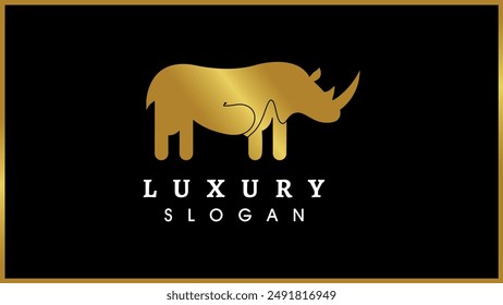 Creative solid golden rhino monogram logo design, Beautiful gold color solid rhino logotype.