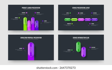 Creative Solution 4 5 1 2 Option Infographic Slideshow Template Collection. Financieel overzicht Vier vijf een twee stappen diagram presentatie lay-out vector illustratie bundel.